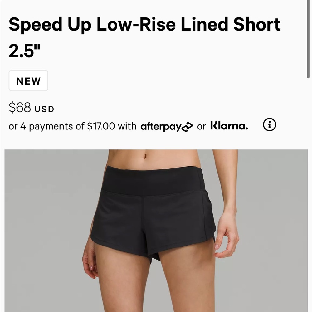 Lululemon black speed up shorts 2.5”